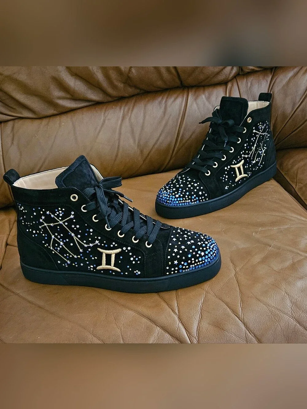 Men's Christian Louboutin Black Suede Swarovski  Designer Sneakers Size 9.5 US